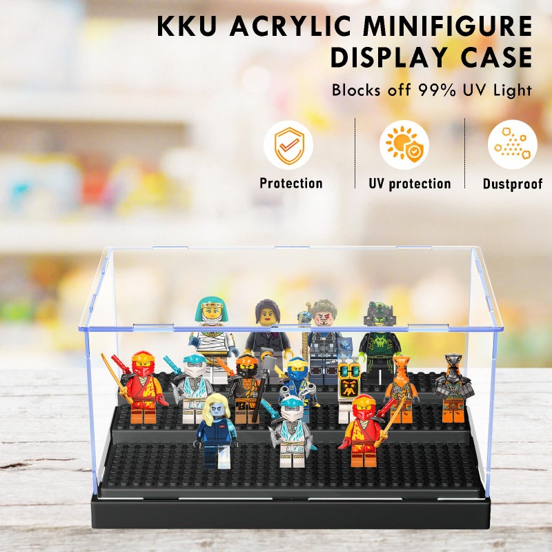 KKU Display Case for Minifigure Action Figures Blocks  Acrylic Minifigure Display Case Box Storage with 3 Movable Steps Gift for Kids Adults (Black  1 Pack) - Image 2
